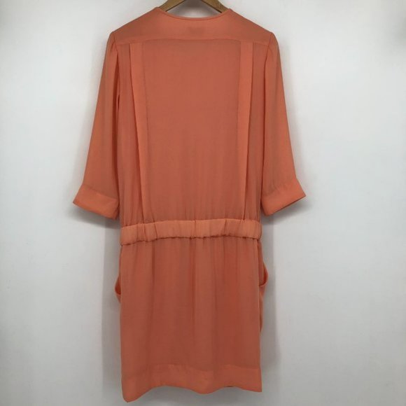 By Malene Birger Peach Crepe Maryam Dress gold zipper pockets elastic waistband - Picture 4 of 7
